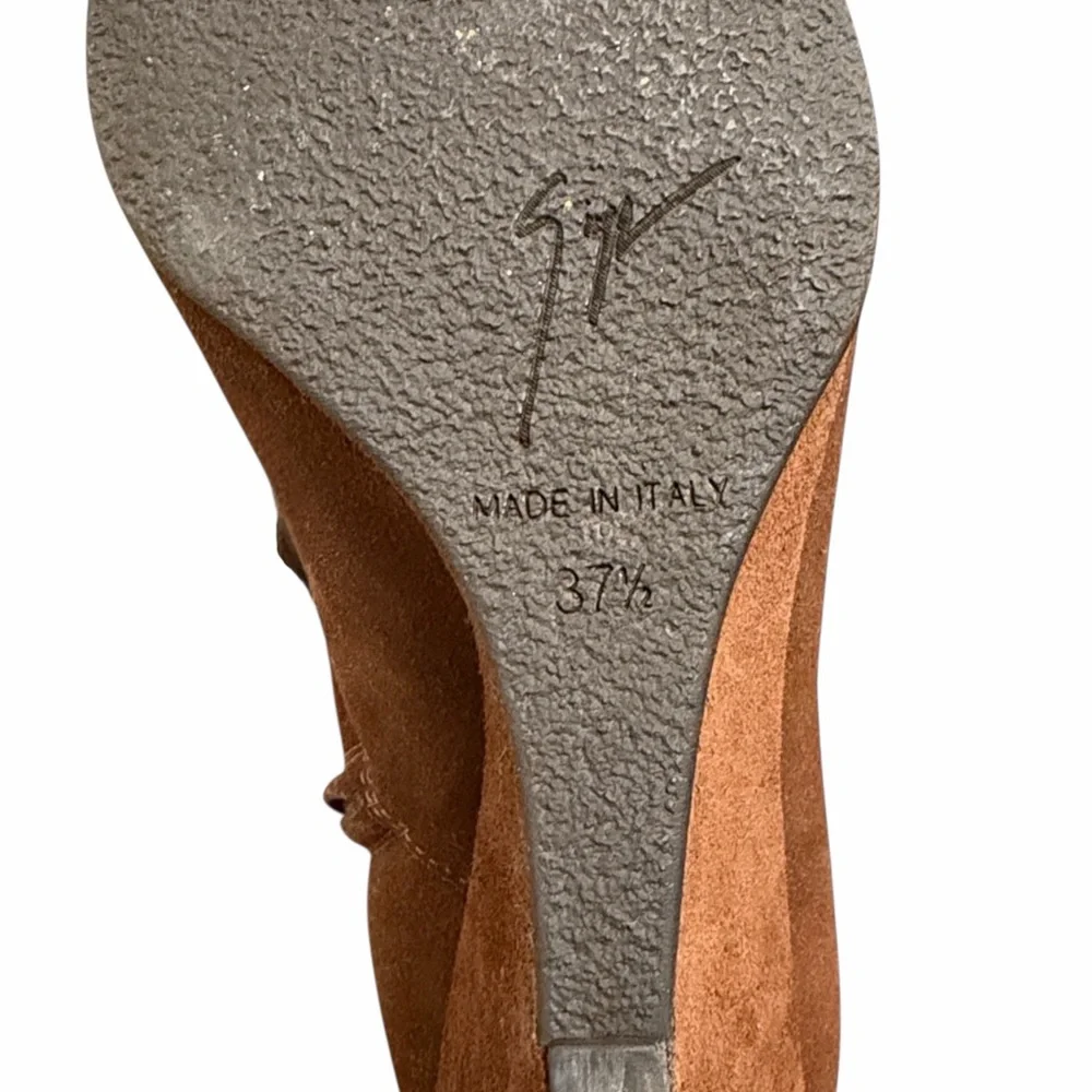 Giuseppe Zanotti Brown Suede Knee-High Wedge Boots Size 37.5